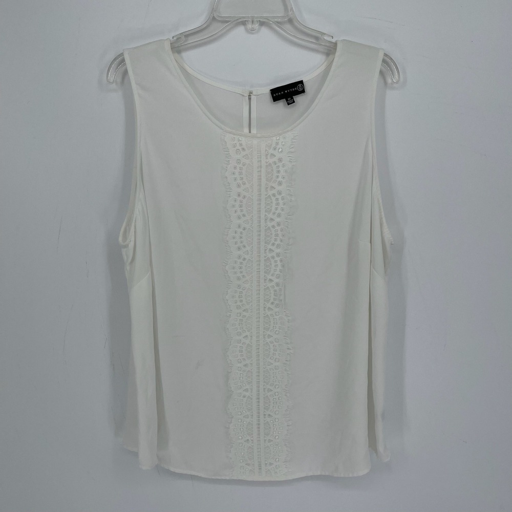 Ryan Wythe Women's White Lace Inset Sleeveless Blouse Tank Top Plus Size 2X